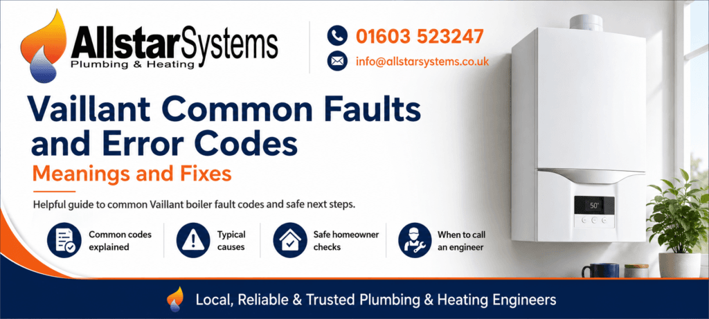 Vaillant Common Faults and Error Codes: Meanings and Fixes | Allstar Systems Ltd Vaillant common faults and error codes guide from Allstar Systems Plumbing and Heating
