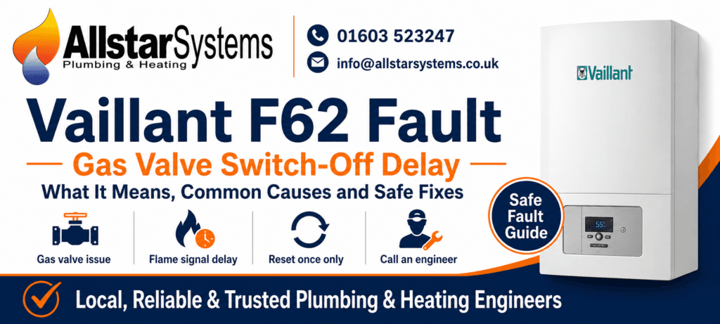 Vaillant F62 gas valve switch-off delay guide from Allstar Systems Plumbing and Heating