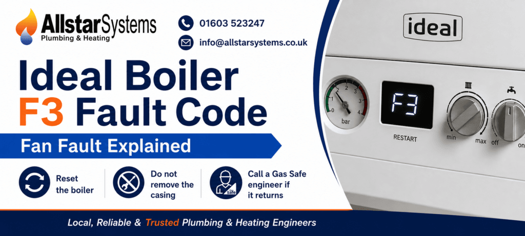 Ideal Boiler F3 Fault Code: Causes, Fixes and Safe Checks | Allstar Systems Ltd Ideal boiler F3 fault code fan fault guide from Allstar Systems Plumbing and Heating