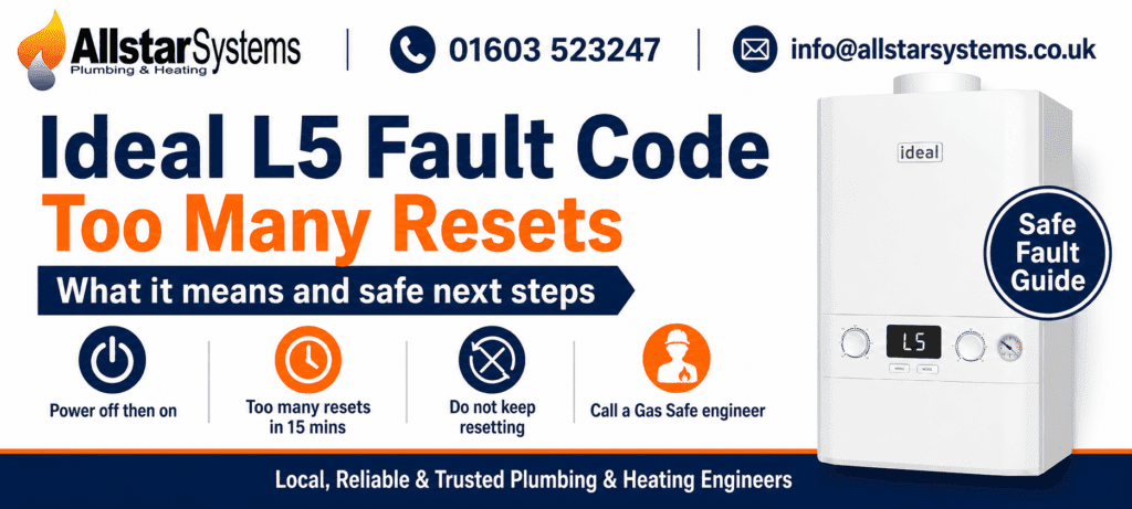 Ideal boiler showing L5 fault code for too many resets