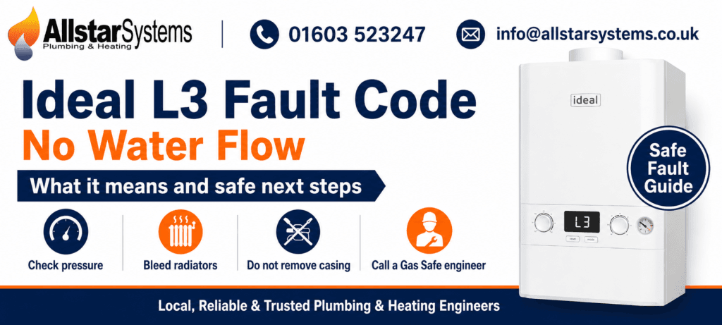 Ideal boiler showing L3 fault code for no water flow