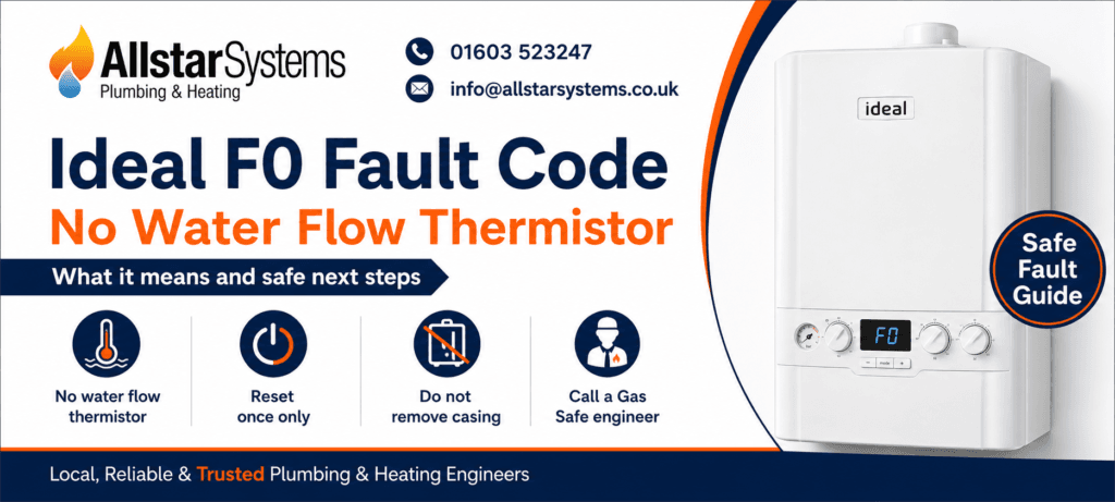 Ideal F0 fault code no water flow thermistor guide from Allstar Systems Plumbing and Heating