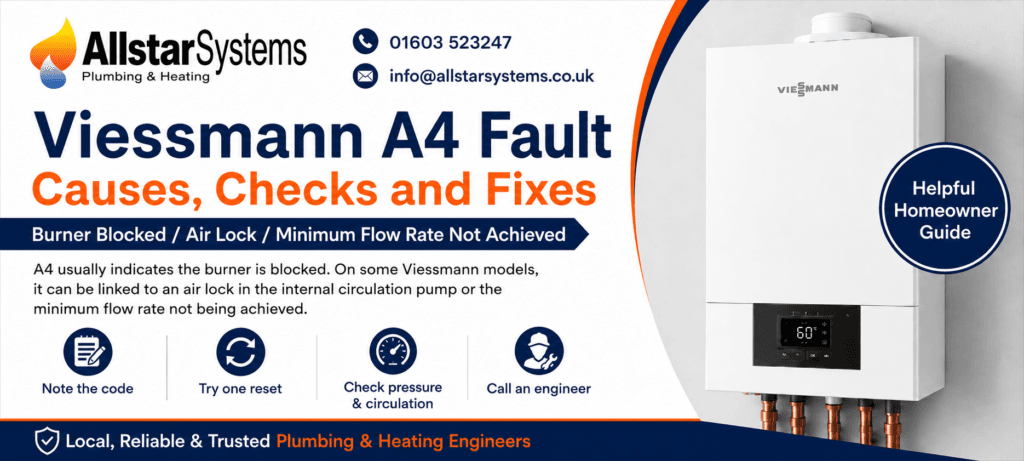 Viessmann A4 Fault: Causes, Checks and Fixes | Allstar Systems Ltd Viessmann A4 burner blocked fault guide from Allstar Systems Plumbing and Heating