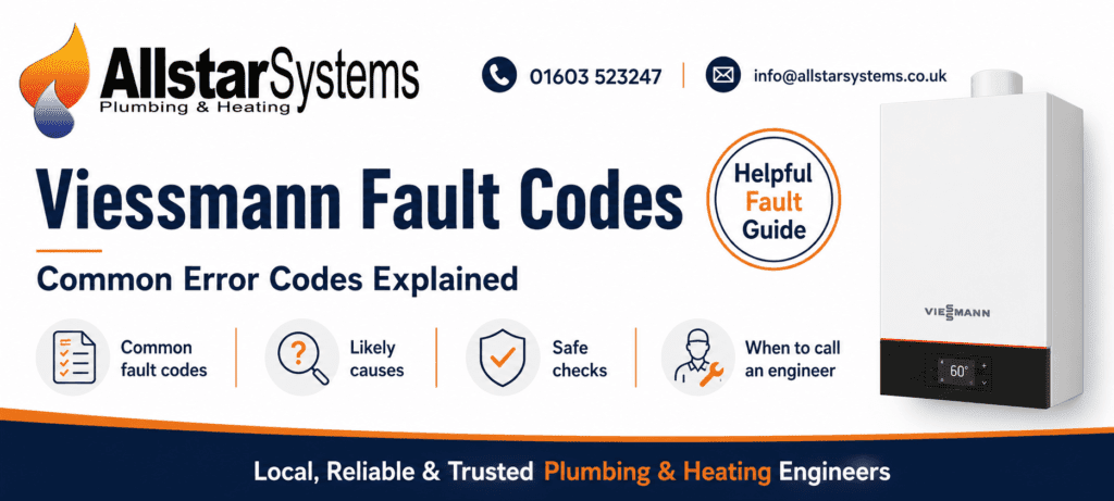 Viessmann boiler display showing a fault code in a modern home