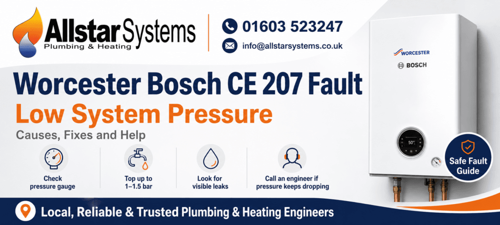 Worcester Bosch CE 207 low system pressure guide from Allstar Systems Plumbing and Heating