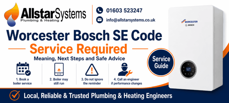 Worcester Bosch boiler showing SE code for service required